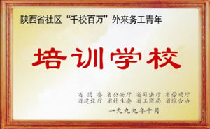 1999年10月被八部委評為陜西省社區(qū)“千校百萬”外來務(wù)工青年培訓(xùn)學(xué)校.jpg